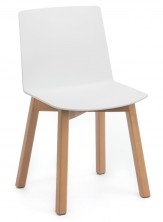 Jubel Timber Leg Visitor Chair. White PVC Shell